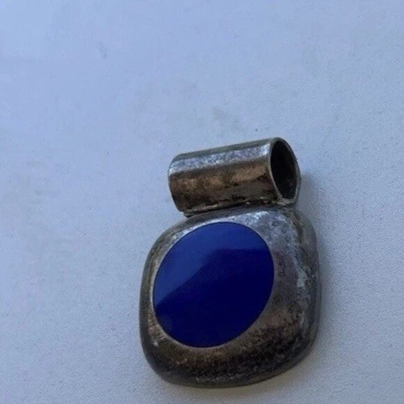 Sterling Silver 925 Blue Lapis Lazuli Square Pendant TC113 Signed Mexico - Picture 9 of 10